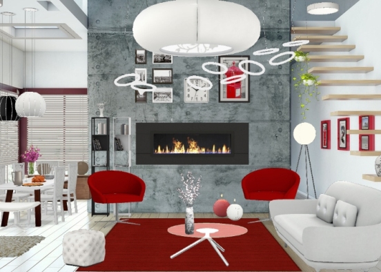 Living room and dining room  Design Rendering