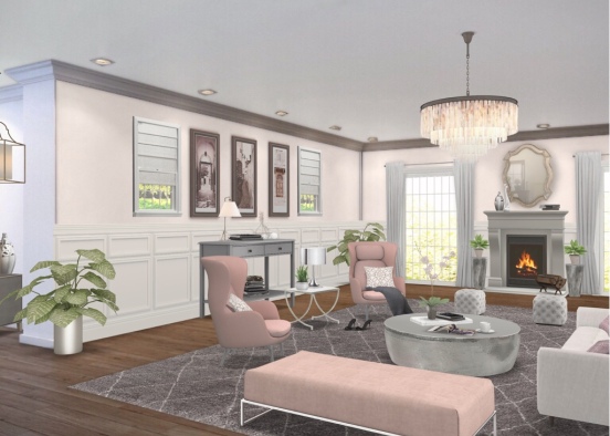 Pink & Gray Living Room Design Rendering