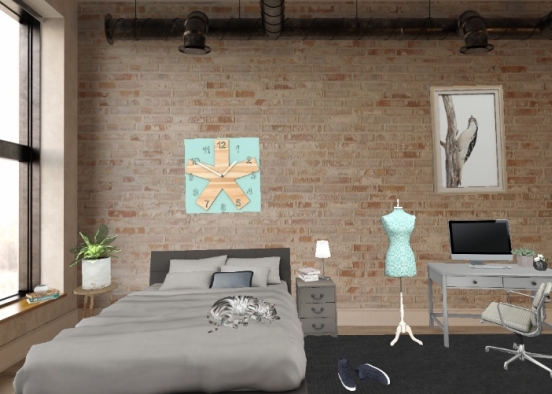 Blue Accent Bedroom  Design Rendering