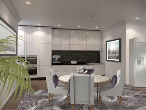 Grey and lavender Dining kitchen area