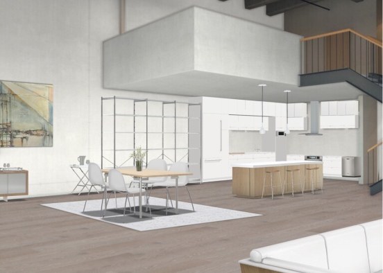 Modern Loft Kitchen and Dining Design Rendering