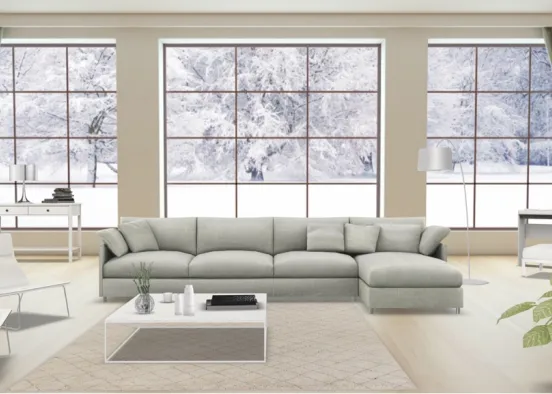 White Living Room Design Rendering