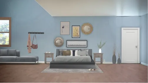 blue grey rustic modern bedroom