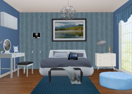Modern blue bedroom Design Rendering