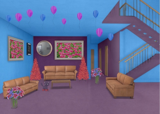 pink and blue living room Design Rendering