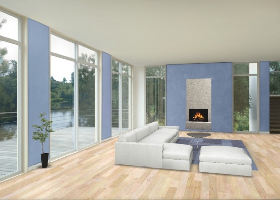 Lake House Living Room Design Rendering