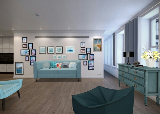 Sala com Azul vibrante Design Rendering