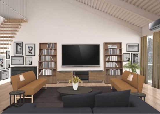 Mid century modern living room Design Rendering