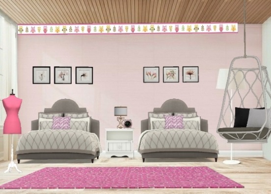 Twin bedroom for girls  Design Rendering