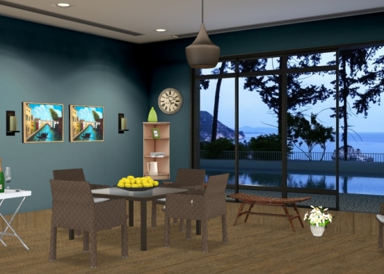 Ocean porch dining room  Design Rendering