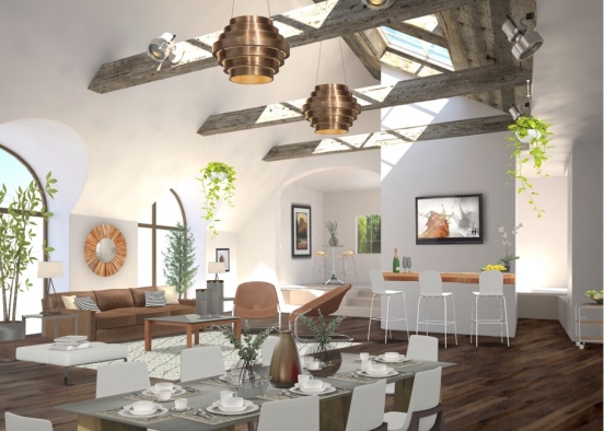 neutral living and dining Design Rendering
