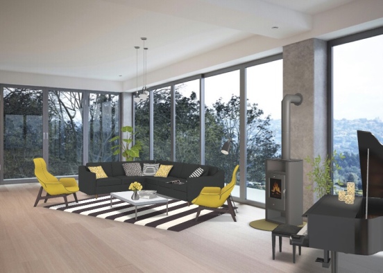 Yellow living room Design Rendering