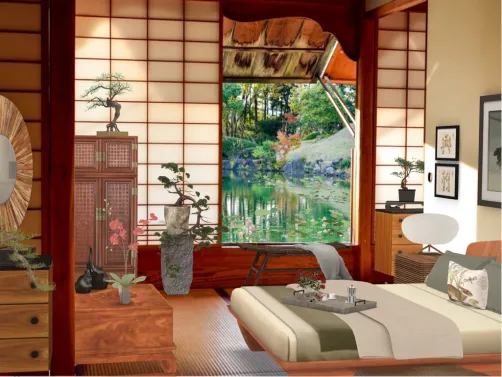 peaceful bedroom by the lilly pond