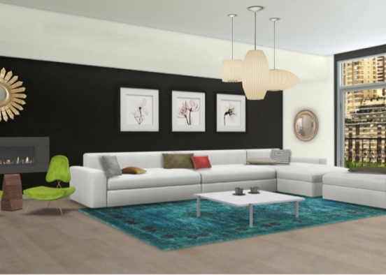 Bright colorful living room Design Rendering
