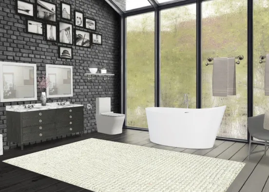 Grey And White, Black Bathroom. Design Rendering