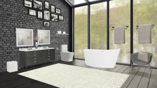 Grey And White, Black Bathroom.