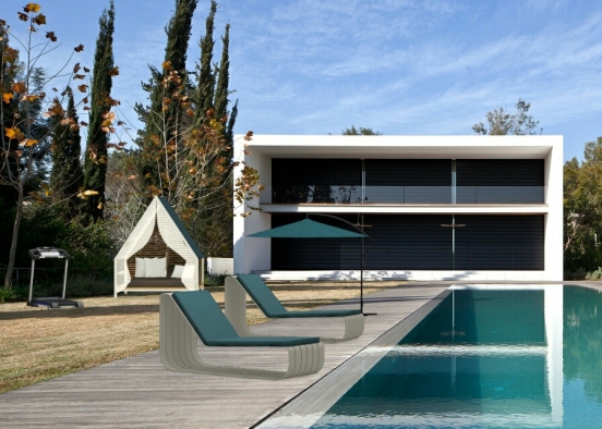 Quintal com piscina Design Rendering
