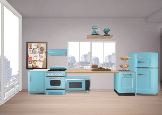 Cozinha azul Design Rendering