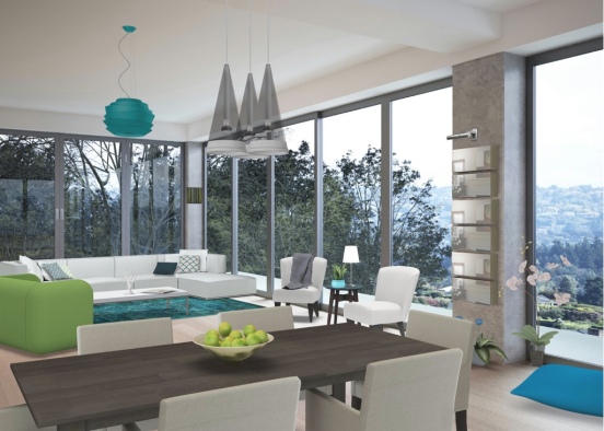 Livingroom blue & green Design Rendering