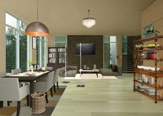 Dining and living brown Design Rendering