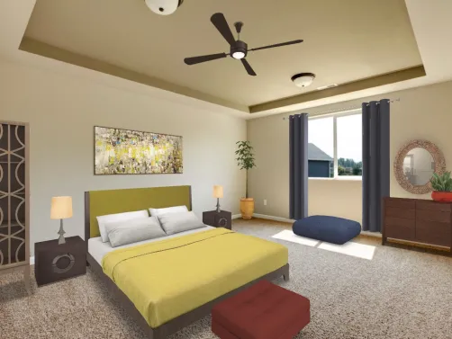 Master Bedroom Design- a peaceful bedroom with pops of colours