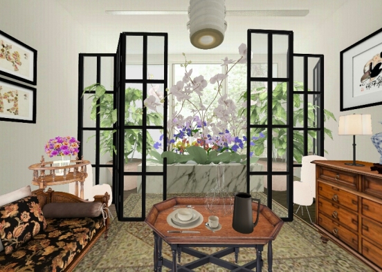 Asian balcony salon Design Rendering