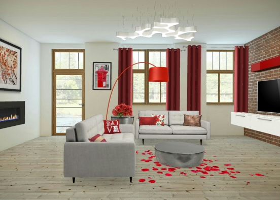 Red livingroom Design Rendering