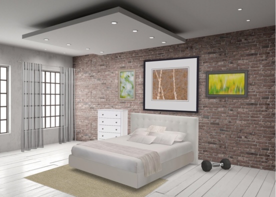 white themed bedroom  Design Rendering
