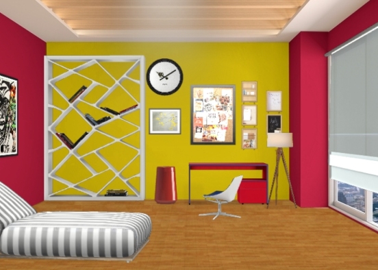 Моя первая работа) Небольшая детская комната с большим количеством постеров и фотографий. Design Rendering