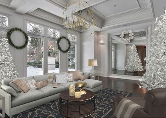 White Christmas Living Room - Samuel Mitchell Interiors Design Rendering