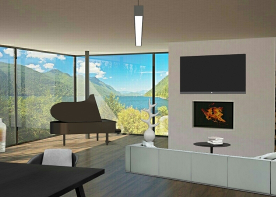 Salotto moderno vista lago/montagna Design Rendering