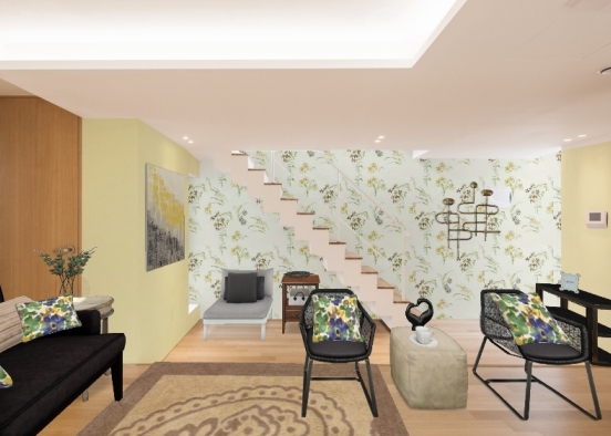 Summer yellow Living room  Design Rendering