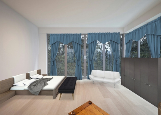 Woodsy bedroom.  Design Rendering