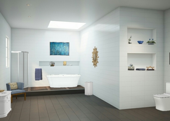 Royal blue and gold bathroom Design Rendering