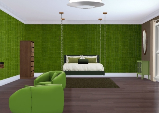 Minimalist Green Bedroom Design Rendering