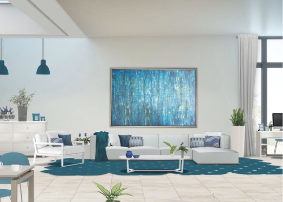 Blue_white living room Design Rendering
