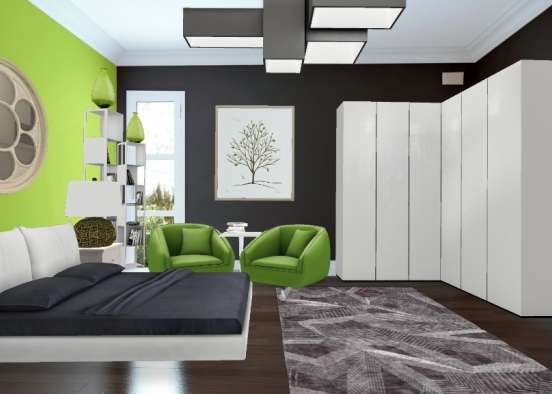 Zielono czarna sypialnia  Design Rendering