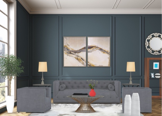 French-style Living Room Design Rendering