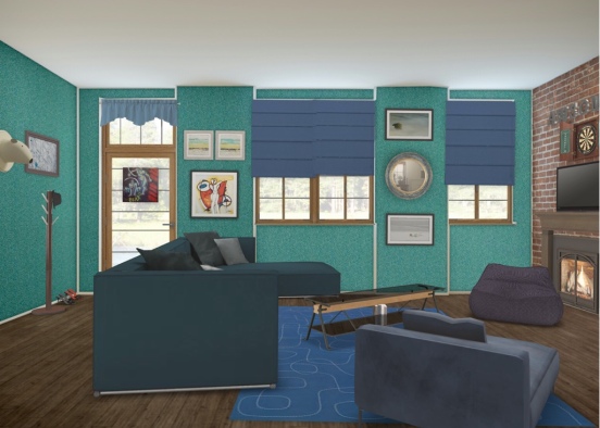 blue based front room Design Rendering