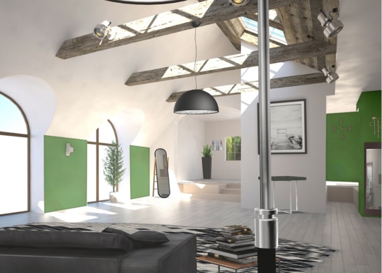 Olive Black Living Room Design Rendering