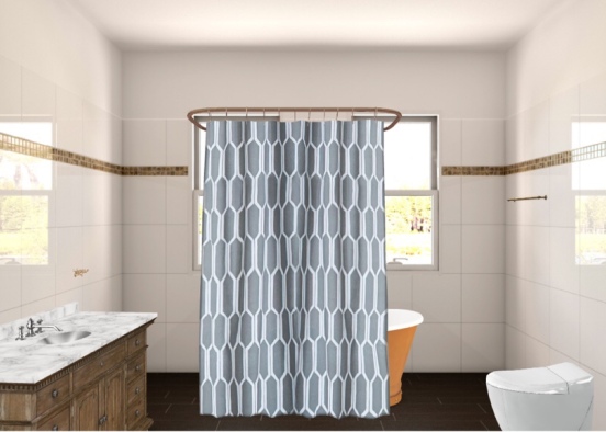 Cottage House Master Bathroom Design Rendering