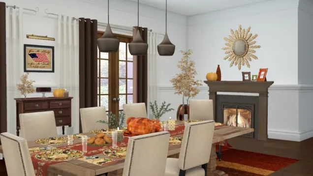 Classic living with a big table for the whole family. Orange, red and warm brown with turkey, pumpkins and the light of the candles. Celebration day with elegance and style. 