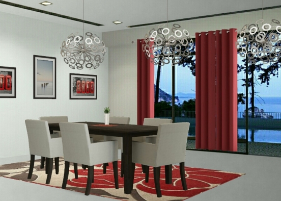 Red dining room Design Rendering