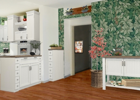 Clean white kitchen with green Design Rendering