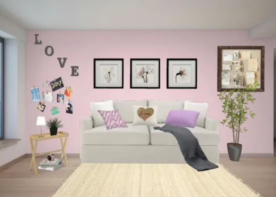 Sala de estar cor de rosa Design Rendering