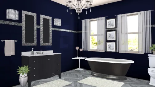 Dark blue glitzy bathroom