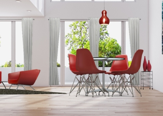 Red simple living/dining Design Rendering