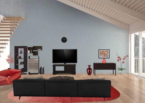 Red black living room Design Rendering