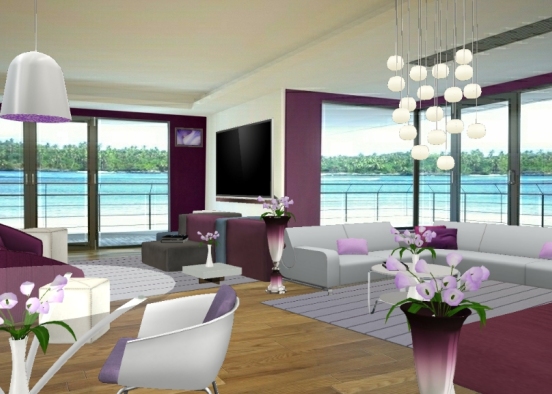 Purple living room Design Rendering