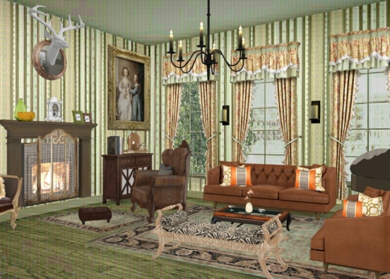 Vintage Living Room Design Rendering